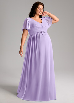 Azazie Verna Brautjungfernkleider für Schwangere A-Linie V-Hals Gerüscht Chiffon Bodenlänge Kleid image7