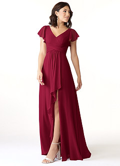 Azazie Omari Bridesmaid Dresses Burgundy A-Line Chiffon Dress image4