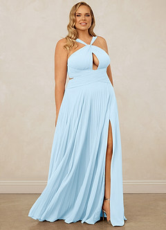 Christian Siriano Bridal for Azazie 1009 Brautjungfernkleider A-Linie Plissee Chiffon Kleid Himmelblau image12