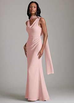 Azazie Linelle Bridesmaid Dresses Powder Pink Mermaid Pleated Chiffon Dress image4