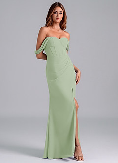 Azazie Asha Bridesmaid Dresses Dusty Sage Sheath Off the Shoulder Chiffon Convertible Dress image3