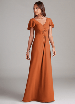 Azazie Soren Bridesmaid Dresses Cinnamon A-Line Ruched Chiffon Dress image4