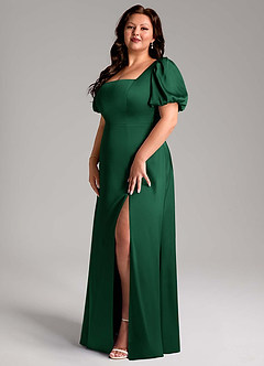 Azazie Fyona Bridesmaid Dresses Dark Green A-Line Pleated Stretch Satin Dress image10