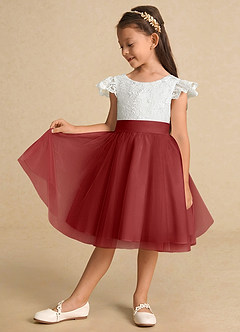 Azazie Vetty vestidos de niña de las flores Vestido de Marfil Óxido de Tul de Corte En A con Encaje image4