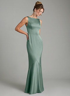 Azazie Tamera At-home Try On Dresses Dusty Sage Mermaid Pleated Stretch Satin Dress image7