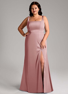 Azazie Frostine Bridesmaid Dresses Dusty Rose A-Line Bow Stretch Satin Dress image12
