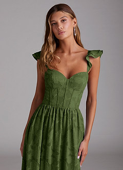 Azazie Denisse Bridesmaid Dresses Olive A-Line Ruched Floral Burnout Dress image4