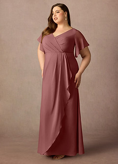 Azazie Song Mère de la mariée Robes Robe Sirène en Mousseline extensible Col V plissé Rose Du Désert image10