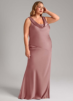 Azazie Rylina Vestidos de madrinha de casamento Vestido Rosa Empoeirada de Cetim elástico de sereia image10
