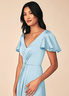 Azazie Soren Brautjungfernkleider A-Linie Plissee Stretch-Satin Kleid Himmelblau image7
