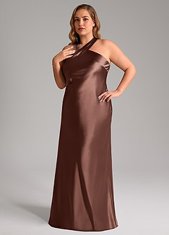 Azazie Doretta Bridesmaid Dresses Espresso Mermaid Bow Metallic Satin Dress image8
