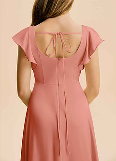 Azazie Bondi Junior A-Linie Seitliche Cut-Outs Stretch-Satin Kleid Lachsrosa image6