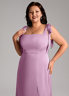 Azazie Frostine Bridesmaid Dresses Wisteria A-Line Bow Stretch Satin Dress image12