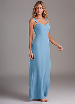 Azazie Denice Abiti da Damigella Abito Tubino in Chiffon a Pieghe Blu Acciaio image5