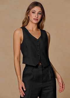 front Belicia Black 100% Linen Vest