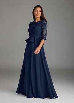 Azazie Averie Mère de la mariée Robes Robe Trapèze en Mousseline de soie Col bateau paillettes Bleu Marine Foncé image4