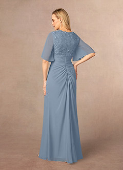 Azazie Carson Mother of the Bride Dresses Dusty Blue A-Line V-Neck Lace Chiffon Dress image3