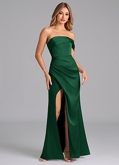 Azazie Lisbeth Vestidos de damas de honor Vestido de Verde Oscuro de Satén Elástico de Corte Sirena Convertible con Vestidos sin tirantes image4