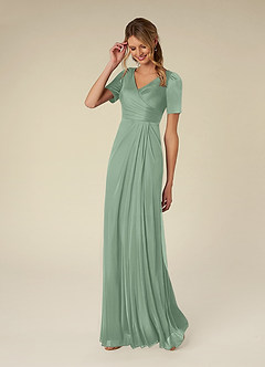 Azazie Bessie Mother of the Bride Dresses Matcha A-Line Pleated Mesh Dress image3