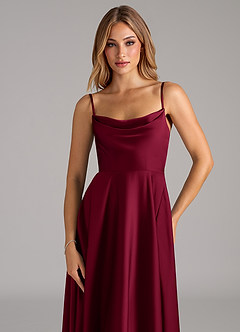 Azazie Elle Bridesmaid Dresses Burgundy A-Line Pleated Stretch Satin Dress image2