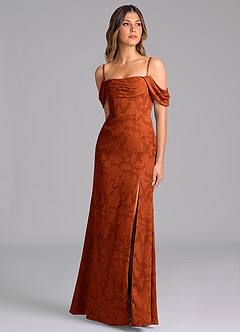 Azazie Saige Bridesmaid Dresses Paprika A-Line Off the Shoulder Floral Burnout Convertible Dress image5