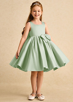 Azazie Jessie Robe Demoiselle D'honneur Fillette Robe Trapèze en Mat Satiné Arc Vert Sauge image4