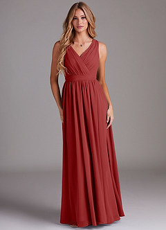 Azazie Kingsley Bridesmaid Dresses Rust A-Line Lace Chiffon Dress image1