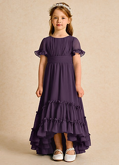 Azazie Kass Flower Girl Dresses Plum A-Line Pleated Chiffon Dress image4