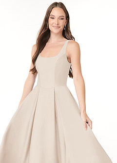 Azazie Neve Bridesmaid Dresses White Alabaster Ball-Gown with Pockets Stretch Satin Dress image5