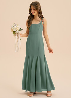 Azazie Evey Junior Abito Sirena in Chiffon Plissettato Eucalipto image1