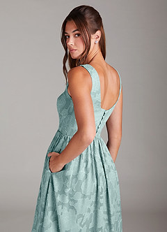 Azazie Alissa Bridesmaid Dresses Mist A-Line with Pockets Floral Burnout Dress image2