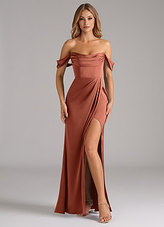 Azazie Johana Bridesmaid Dresses Clay Mermaid Off the Shoulder Stretch Satin Convertible Dress image3