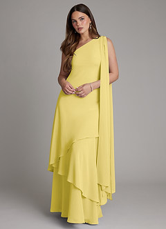 Azazie Monique Robes de demoiselle d'honneur Robe Trapèze en Mousseline de soie Asymétrique Canari image1