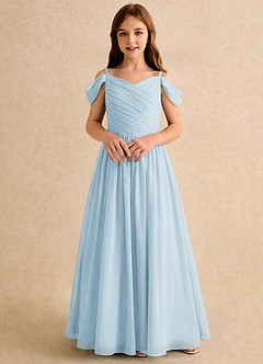 Azazie Chelo Girls Formal vestidos de niña de las flores Vestido de Azul Cielo de Gasa de Corte en A con Plisado image4
