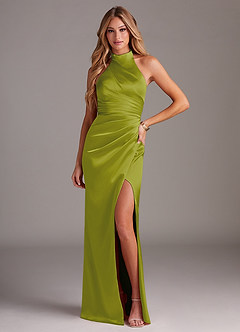 Azazie Jemma Brautjungfernkleider Etui Plissee Stretch-Satin Kleid Zitronengras image1