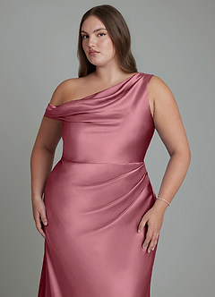 Azazie Emerson Bridesmaid Dresses Desert Rose Mermaid Off the Shoulder Metallic Satin Dress image12