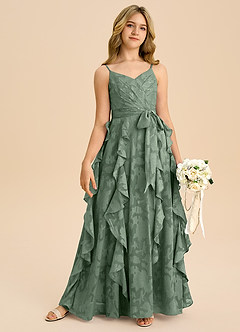 Azazie Peyton Junior Matcha A-Line Pleated Floral Burnout Dress image6