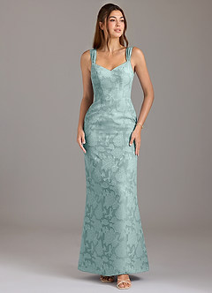 Azazie Denice Bridesmaid Dresses Mist Mermaid Pleated Floral Burnout Dress image1