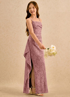 Azazie Cannoli Girls Formal Blumenmädchenkleider A-Linie Plissee Blumen-Burnout Kleid Altrosa image4