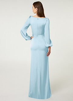 Azazie Mel Bridesmaid Dresses Sky Blue Sheath Long Sleeve Stretch Satin Dress image2