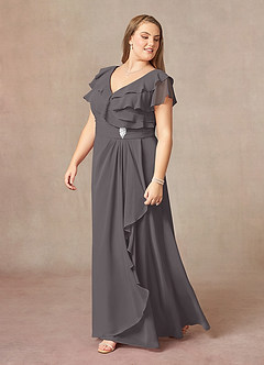 Azazie Snapdragon Mother of the Bride Dresses Steel Grey A-Line V-Neck Ruched Chiffon Dress image8