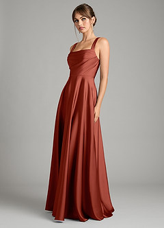 Azazie Shaude Bridesmaid Dresses Terracotta A-Line Pleated Stretch Satin Dress image5