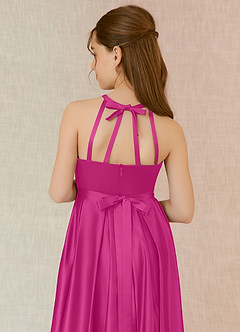 Azazie Arianthe Junior Fuchsia A-Line with Pockets Stretch Satin Dress image7