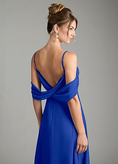 Azazie Mercedes Bridesmaid Dresses Royal Blue A-Line Off the Shoulder Chiffon Dress image7