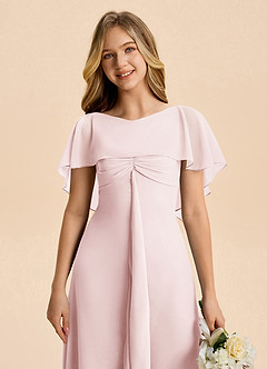 Azazie Selena Junior Blushing Pink A-Line Ruched Chiffon Dress image7