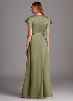 Azazie Nico Bridesmaid Dresses Pistachio A-Line V-Neck Stretch Satin Dress image3