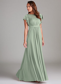Azazie Daphne Modest Bridesmaid Dresses A-Line Ruched Mesh Floor-Length Dress image3