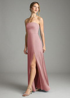 Azazie Wren Vestidos de damas de honor Vestido de Rosa Polvorienta de Satén Elástico de Corte en A Convertible con Sin tirantes image5