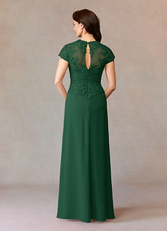Azazie Junie Mother of the Bride Dresses Dark Green A-Line Lace Chiffon Dress image2