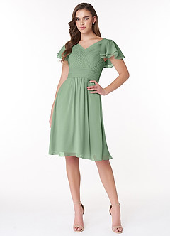 Azazie Hadley Final Sale A-Line Pleated Chiffon Knee-Length Dress image1